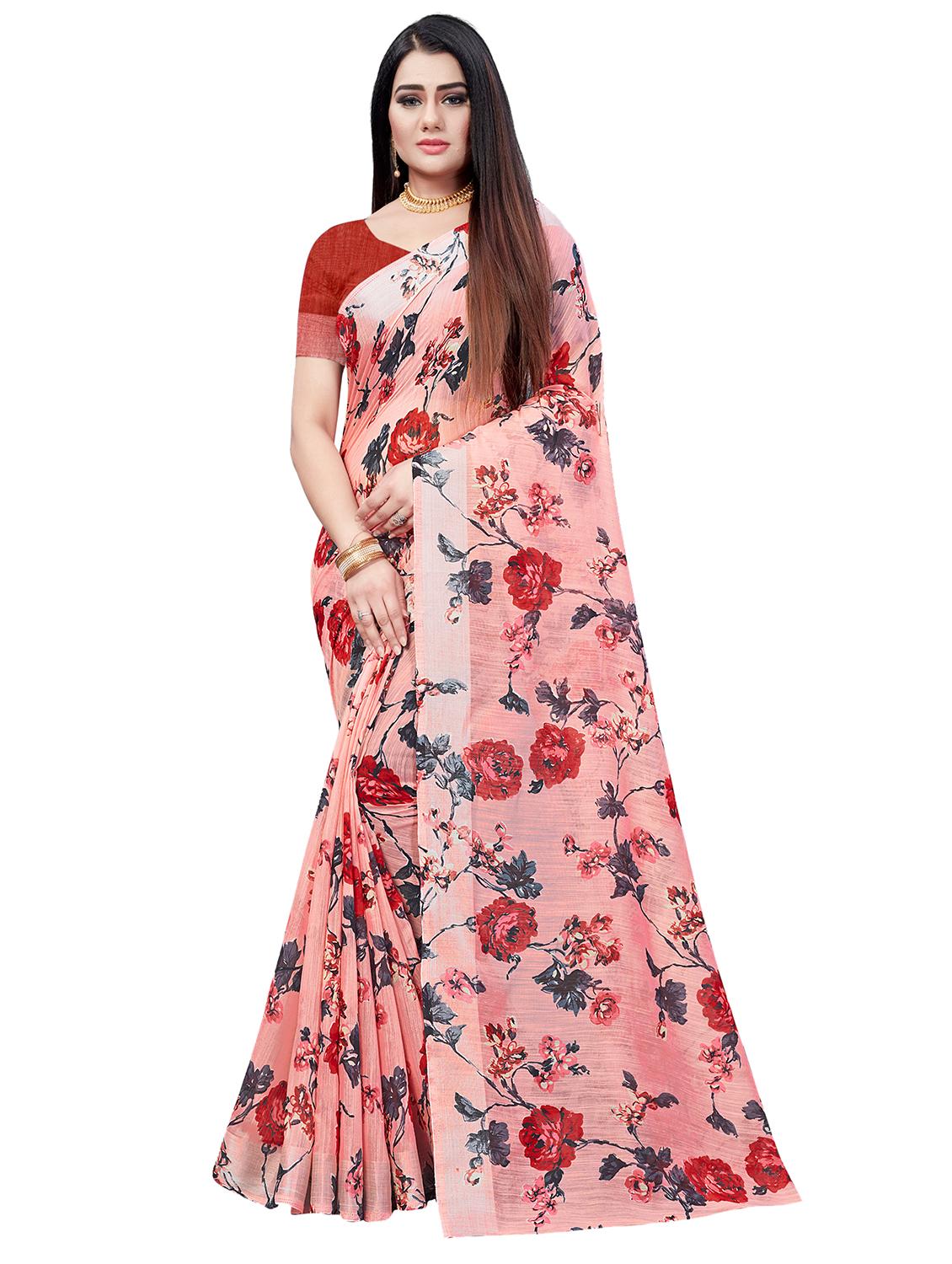 pink linen saree with blouse - 17794956 - Zoom Image - 0