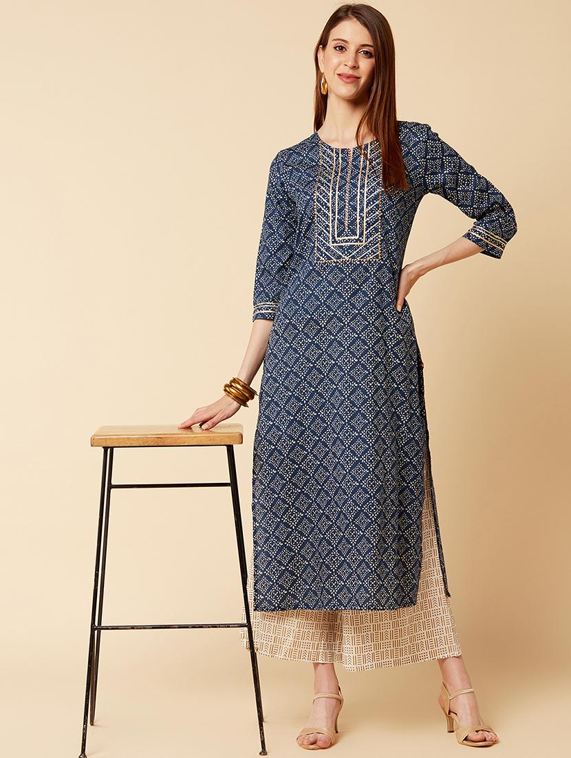 gold printed straight kurta - 17795056 - Standard Image - 3