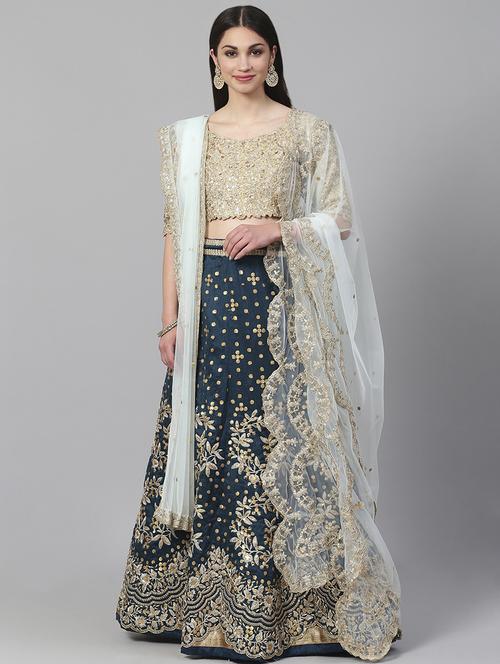 teal art silk flared lehenga - 17795632 - Standard Image - 0