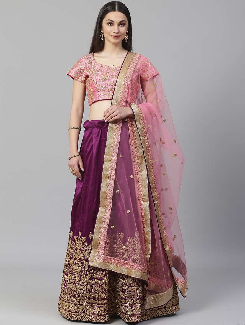 purple art silk aline lehenga