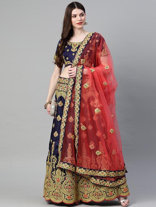 blue art silk aline lehenga - 17795749 - Standard Image - 0
