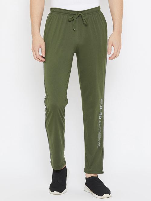 olive green printed full length track pant - 17796075 - Standard Image - 0