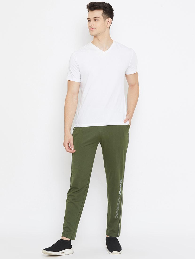 olive green printed full length track pant - 17796075 - Standard Image - 3