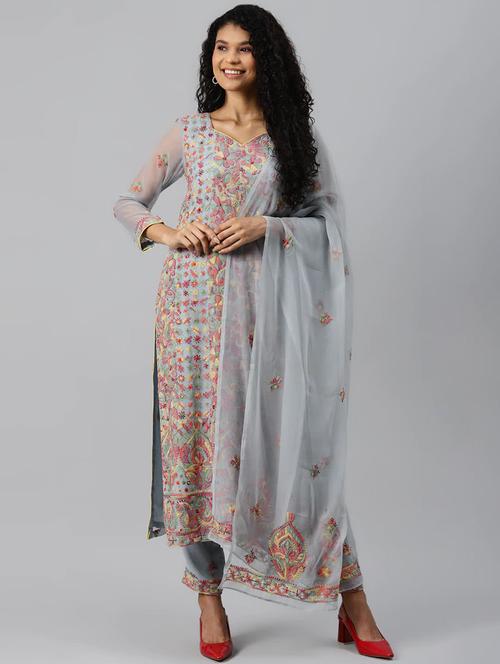 ada hand-embroidered grey unstitched suit - 17797452 -  Standard Image - 0
