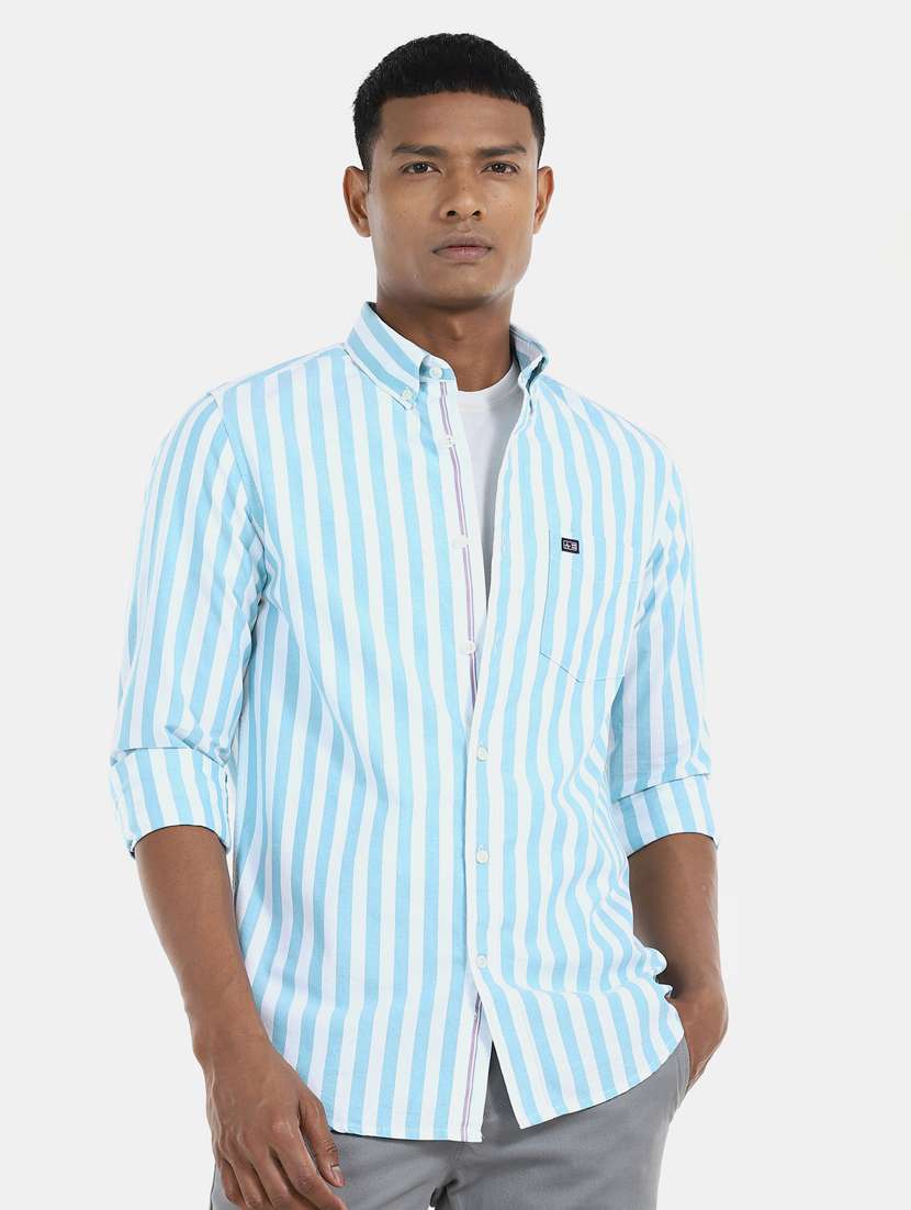 blue striped casual shirt