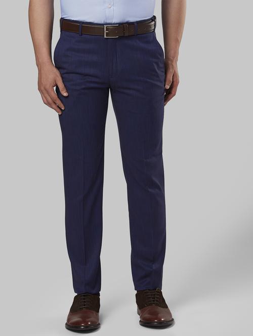 navy blue textured flat front formal trouser - 17799434 - Standard Image - 0