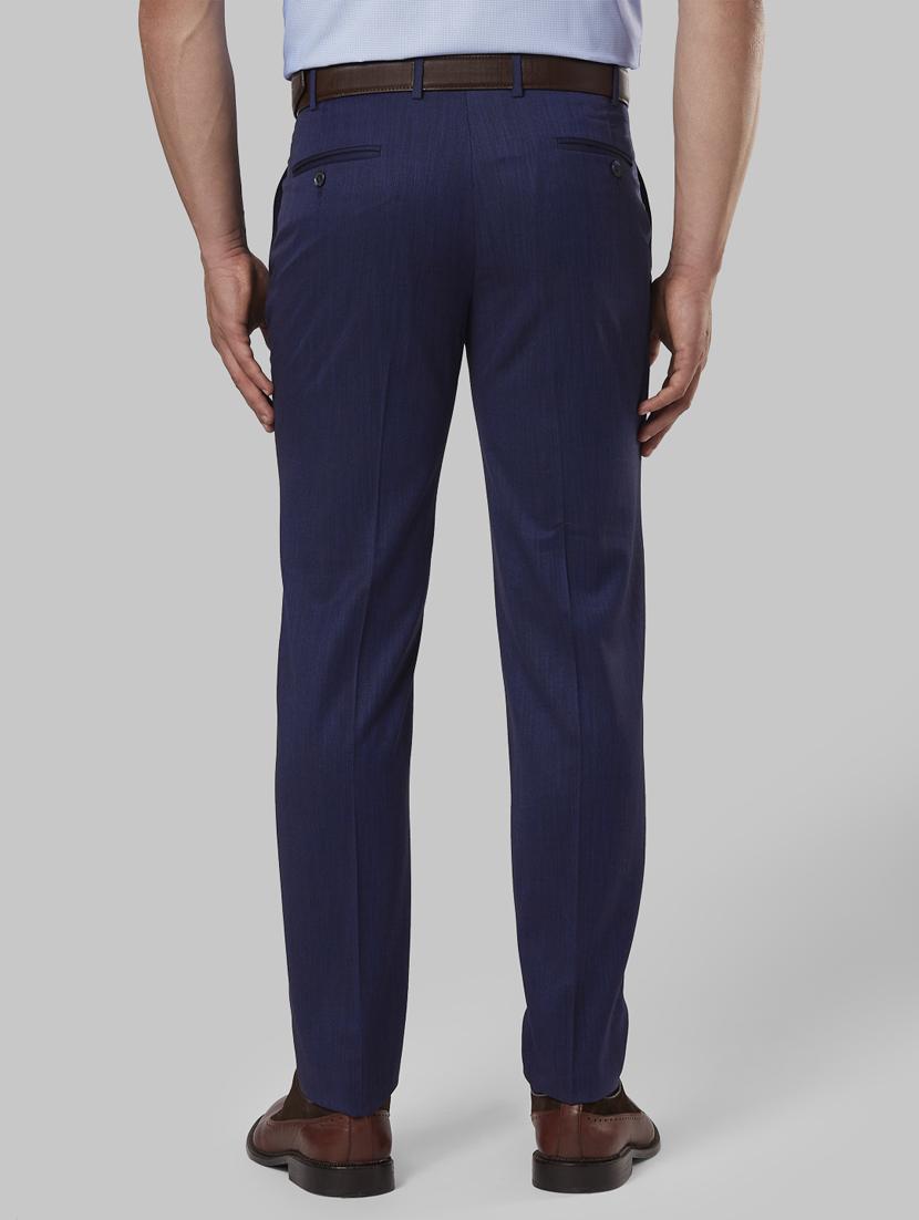 navy blue textured flat front formal trouser - 17799434 - Standard Image - 3