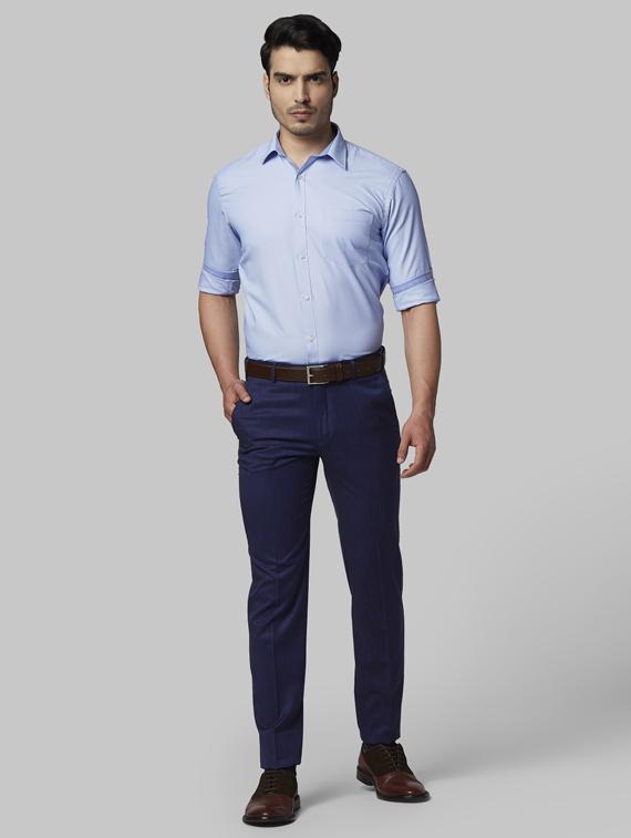 navy blue textured flat front formal trouser - 17799434 - Standard Image - 5