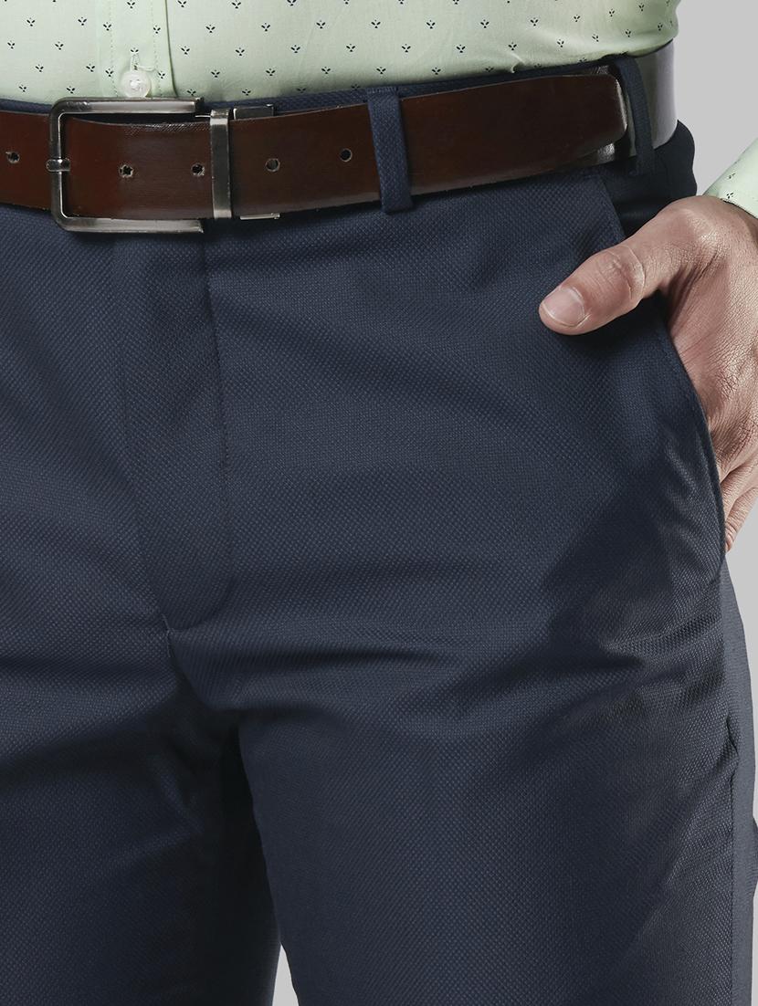 navy blue textured flat front formal trouser - 17799455 - Standard Image - 3