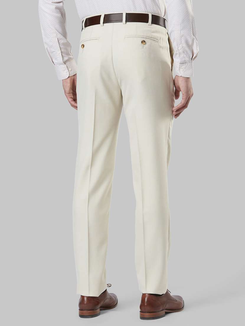 cream solid flat front formal trouser - 17799468 -  Standard Image - 3