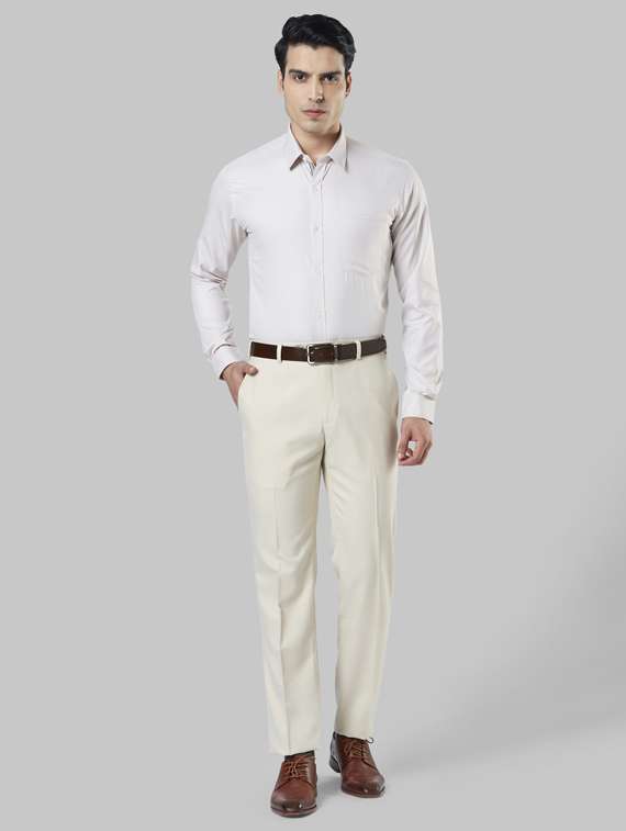 cream solid flat front formal trouser - 17799468 -  Standard Image - 5
