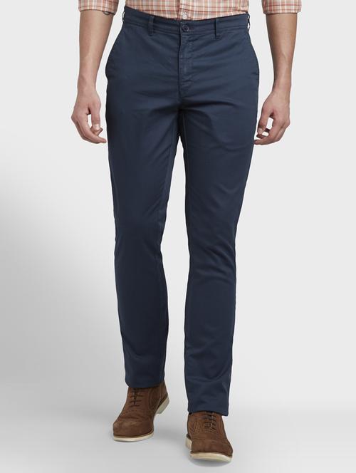 navy blue solid flat front casual trouser - 17799542 -  Standard Image - 0
