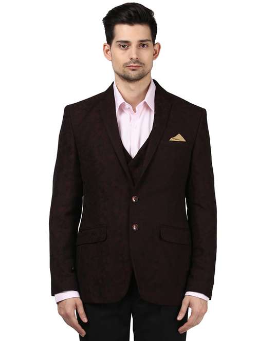 red self design single breasted formal blazer - 17800412 - Standard Image - 0