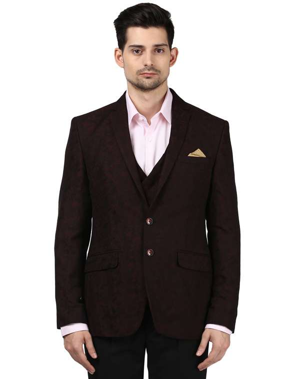 red self design single breasted formal blazer - 17800412 - Zoom Image - 0