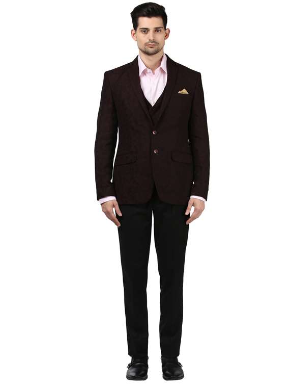 red self design single breasted formal blazer - 17800412 - Standard Image - 3