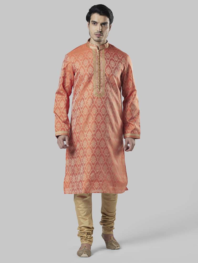 peach jacquard long kurta