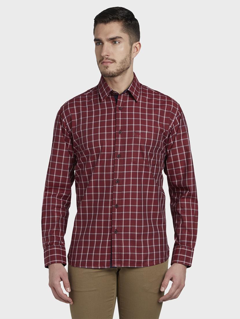 maroon checkered casual shirt - 17801017 - Zoom Image - 0