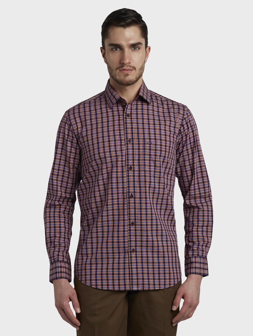 peach checkered casual shirt - 17801507 -  Zoom Image - 0