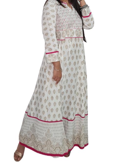 ethnic long white embroidered block print  - 17801703 -  Zoom Image - 0