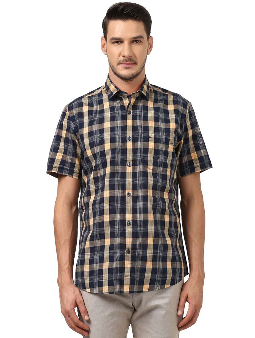 navy blue checkered casual shirt - 17801712 - Zoom Image - 0