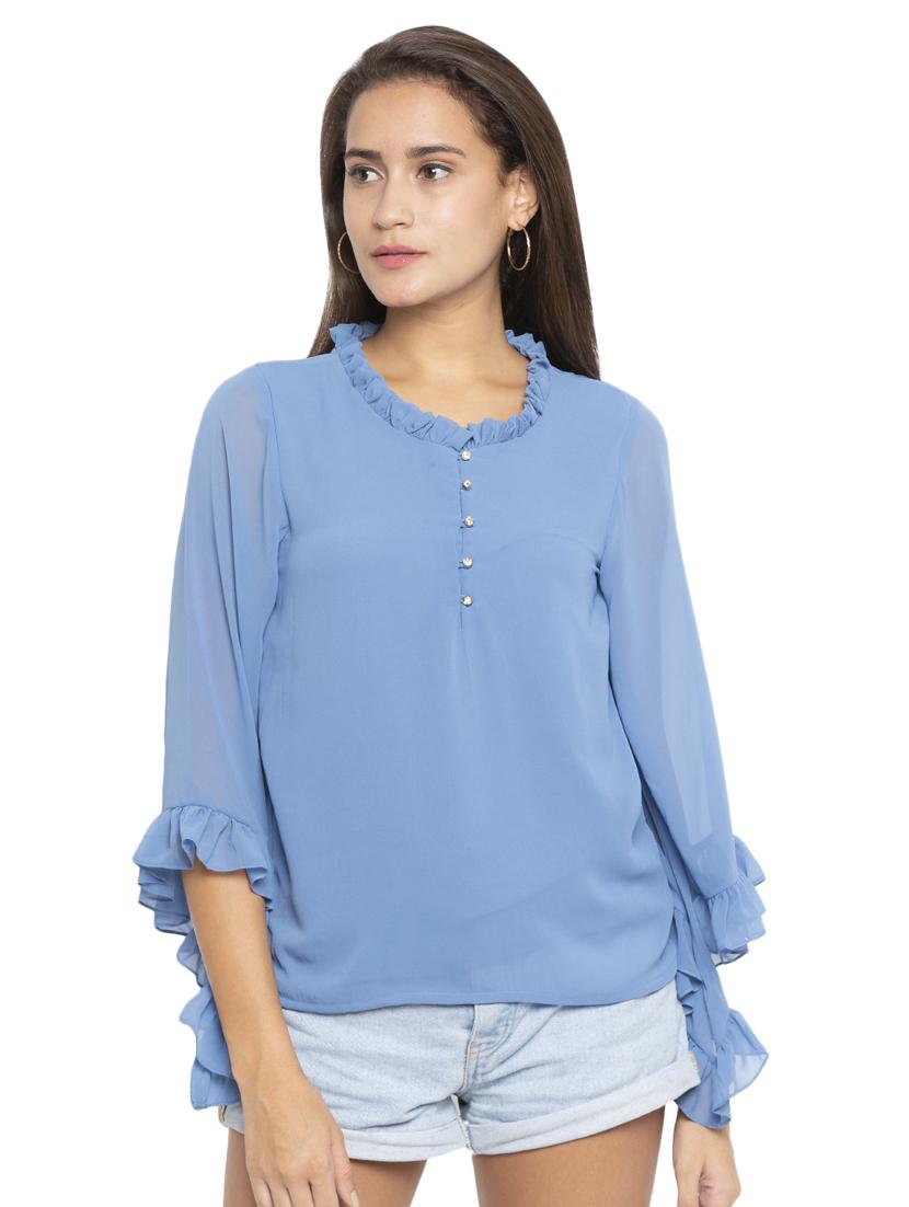 bell sleeved frill detail top - 17801799 - Zoom Image - 0
