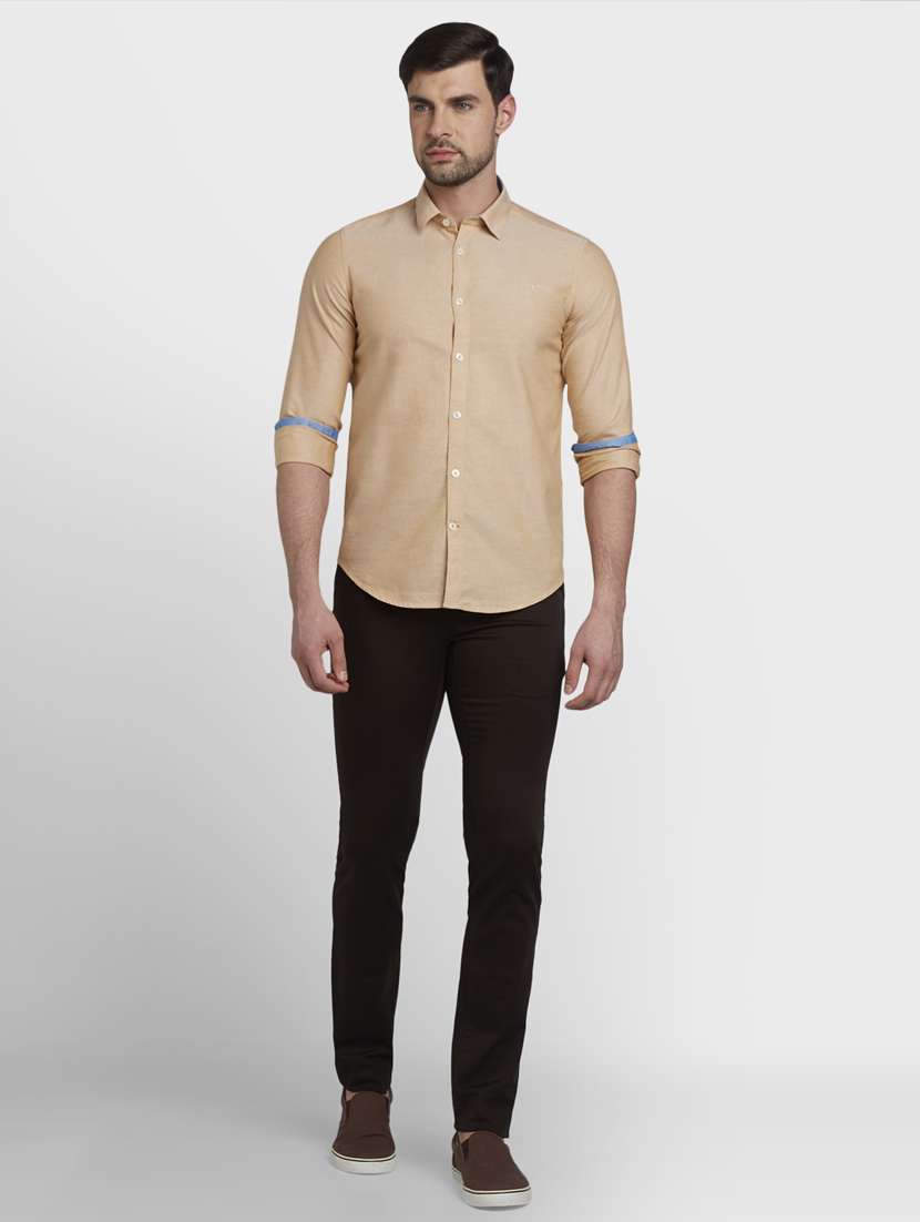 beige solid casual shirt - 17801870 -  Standard Image - 3