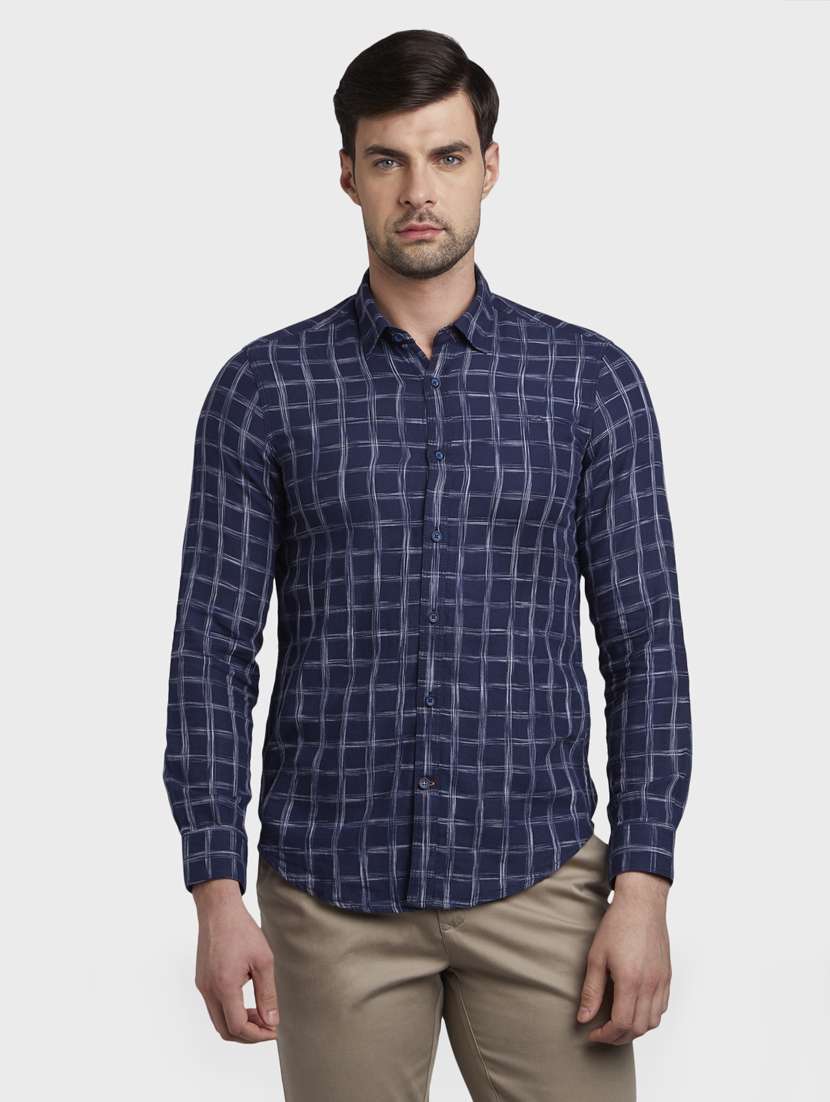 navy blue checkered casual shirt - 17801928 - Zoom Image - 0