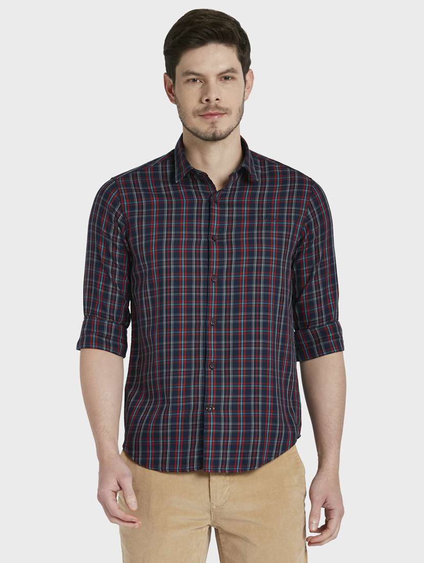 navy blue checkered casual shirt - 17802009 - Zoom Image - 0