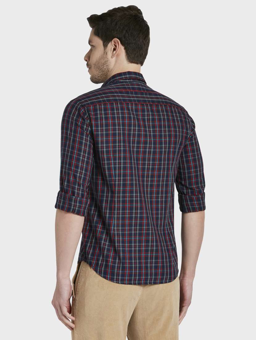navy blue checkered casual shirt - 17802009 - Standard Image - 3