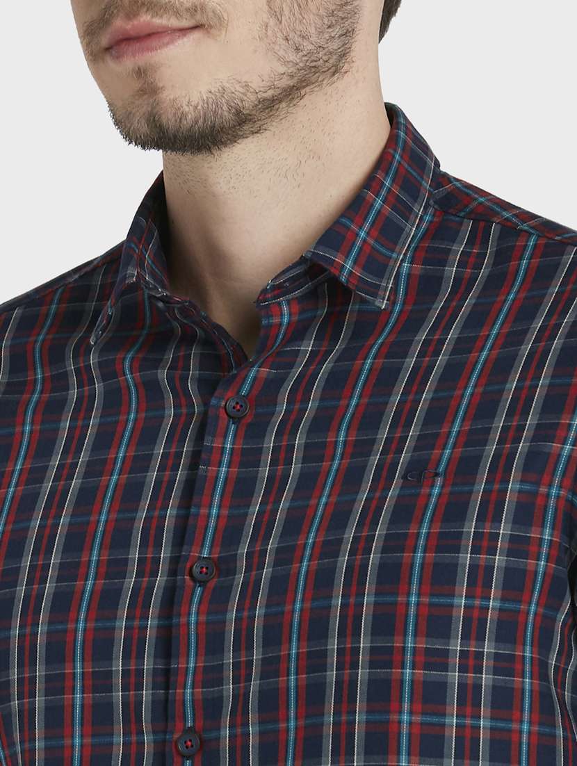 navy blue checkered casual shirt - 17802009 - Standard Image - 5