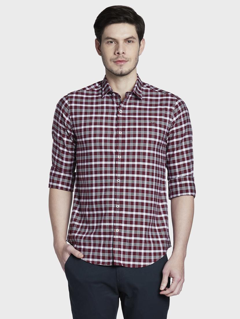 maroon checkered casual shirt - 17802020 - Zoom Image - 0