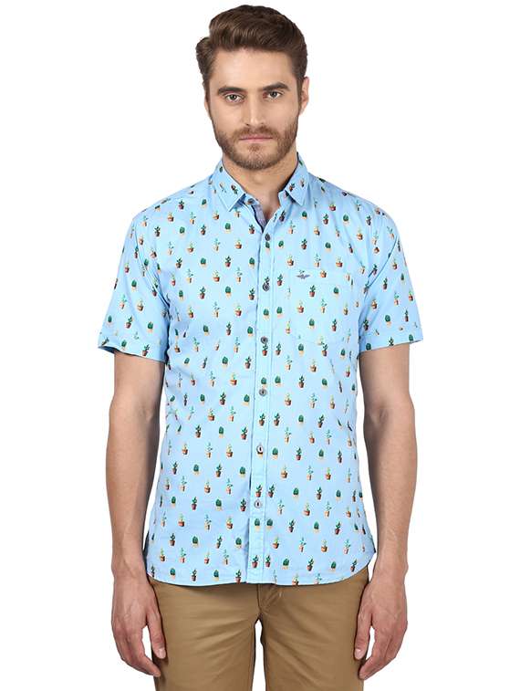 light blue printed casual shirt