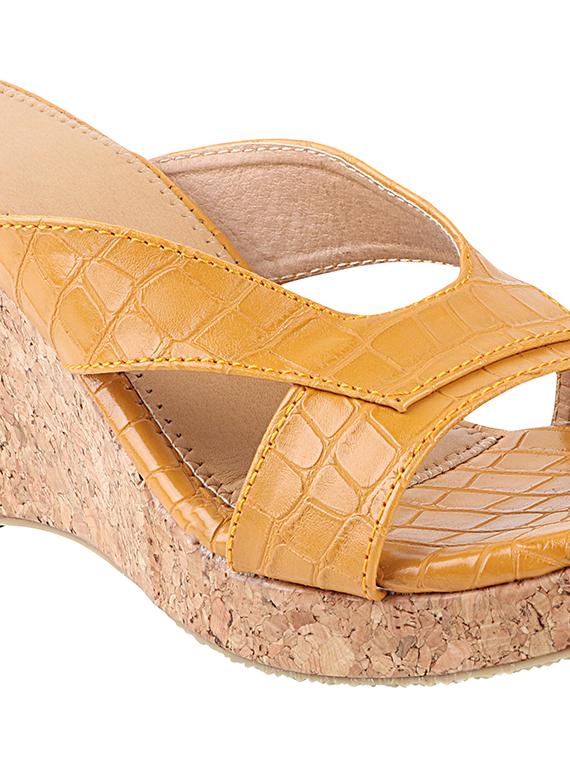 women yellow textured heels - 17805853 - Standard Image - 3