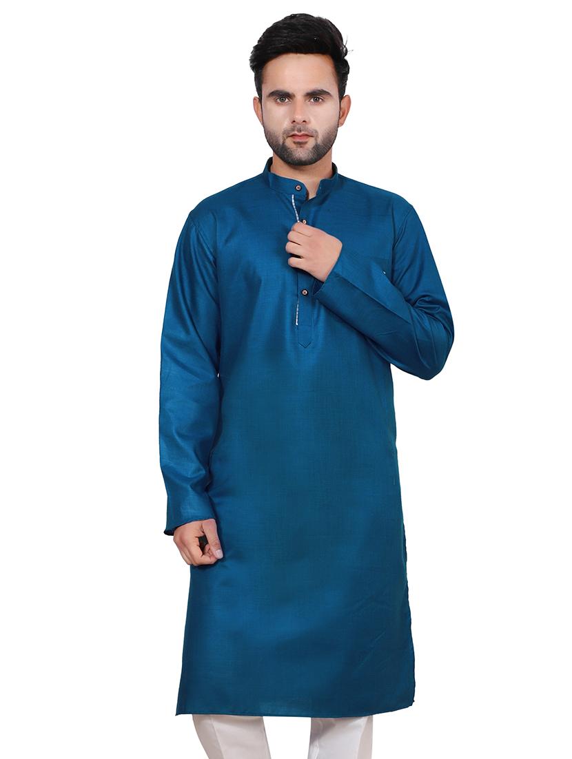 teal solid long kurta - 17806670 - Zoom Image - 0