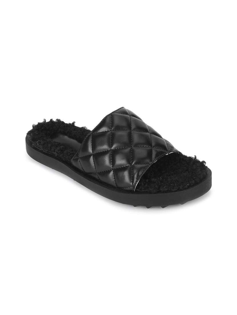 black pu slides flip flops
