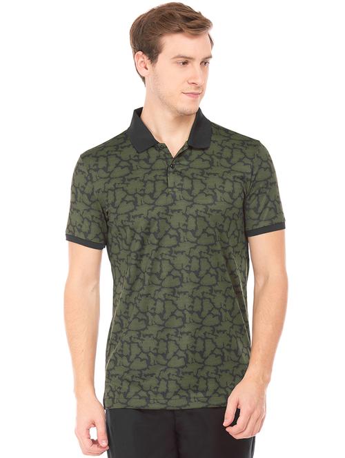 olive green printed polo t-shirt - 17808001 - Standard Image - 0