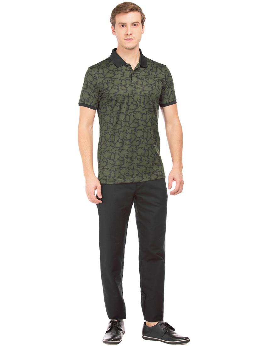 olive green printed polo t-shirt - 17808001 - Standard Image - 3