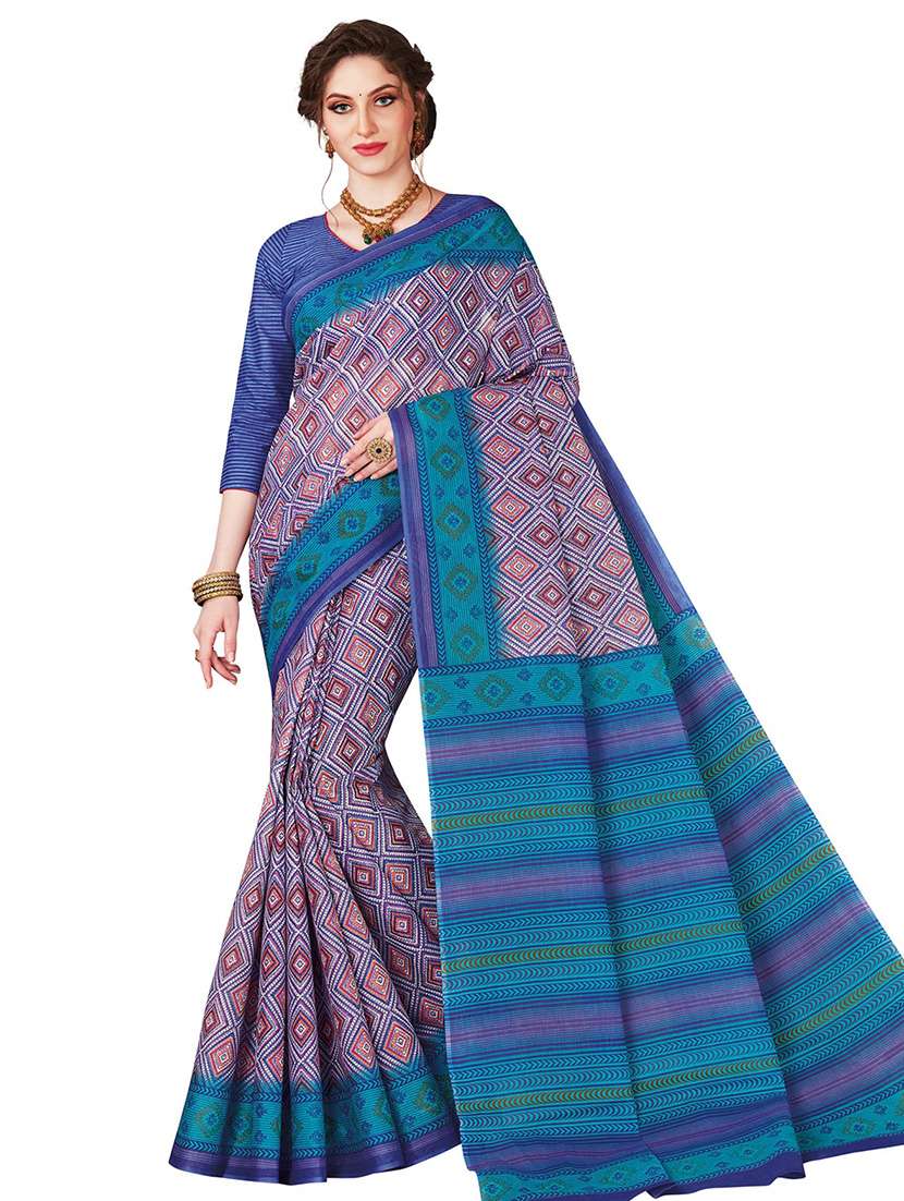 printed bordered saree with blouse