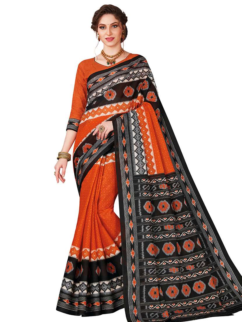 printed bordered saree with blouse