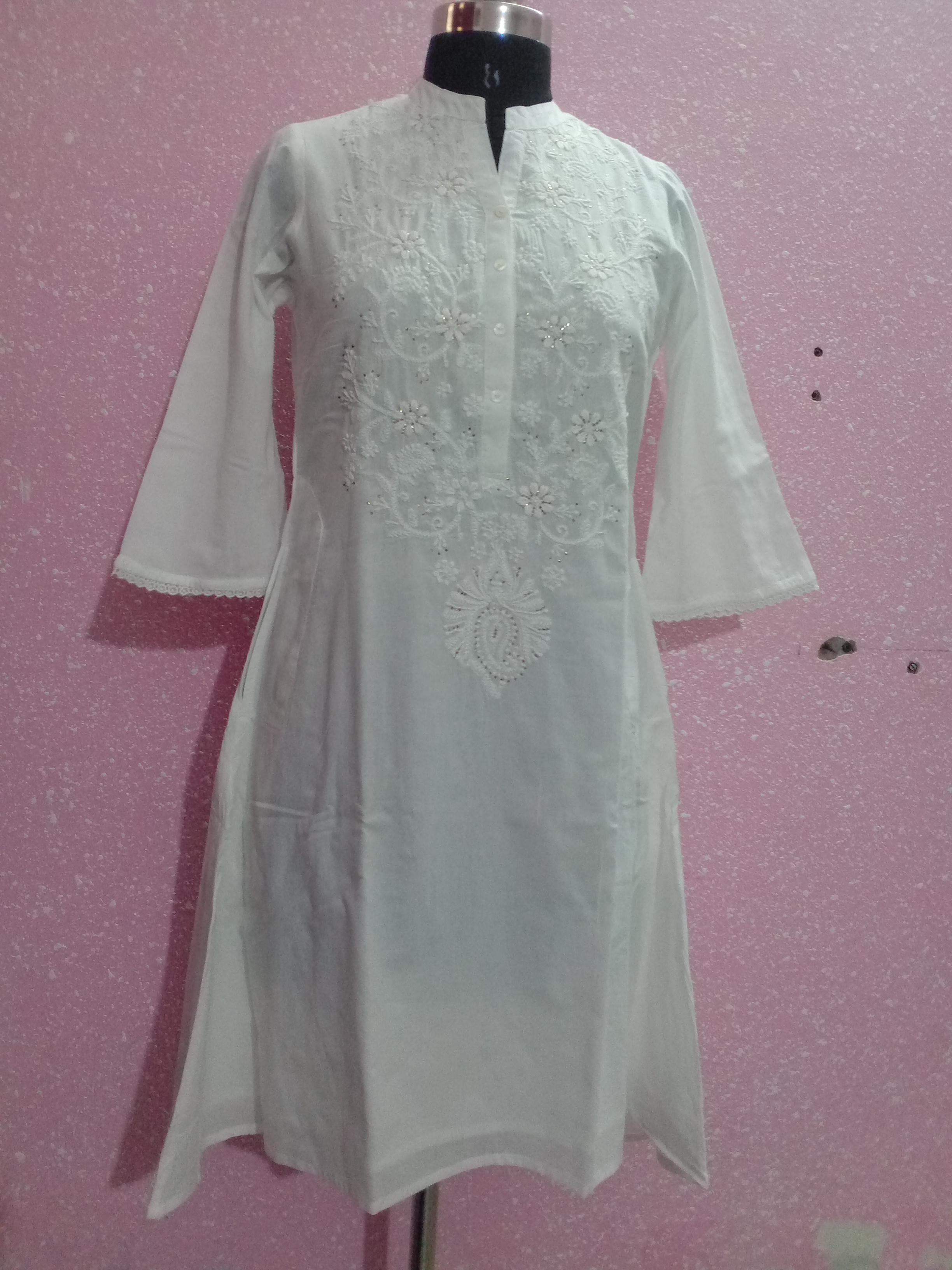 chikankari white kurti - 17809281 - Standard Image - 3