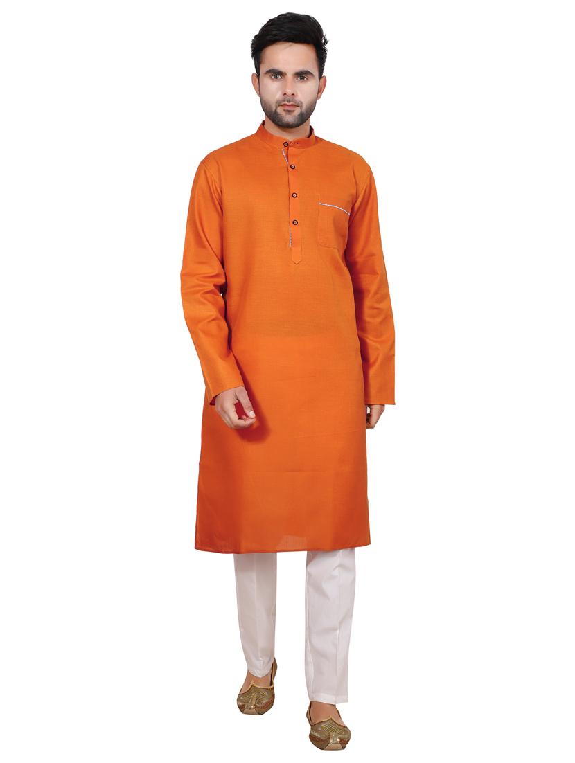 orange solid kurta pyjama set - 17809536 - Zoom Image - 0