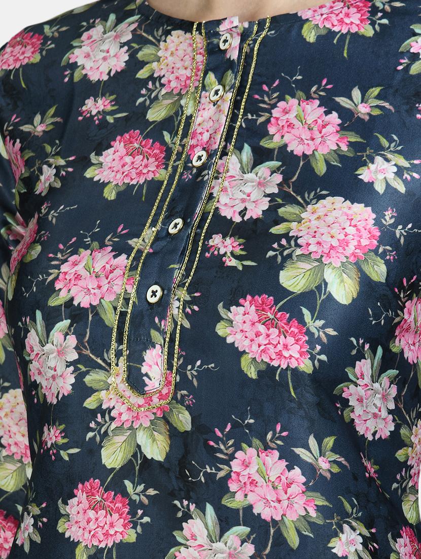 floral silk straight kurta - 17810154 - Standard Image - 3