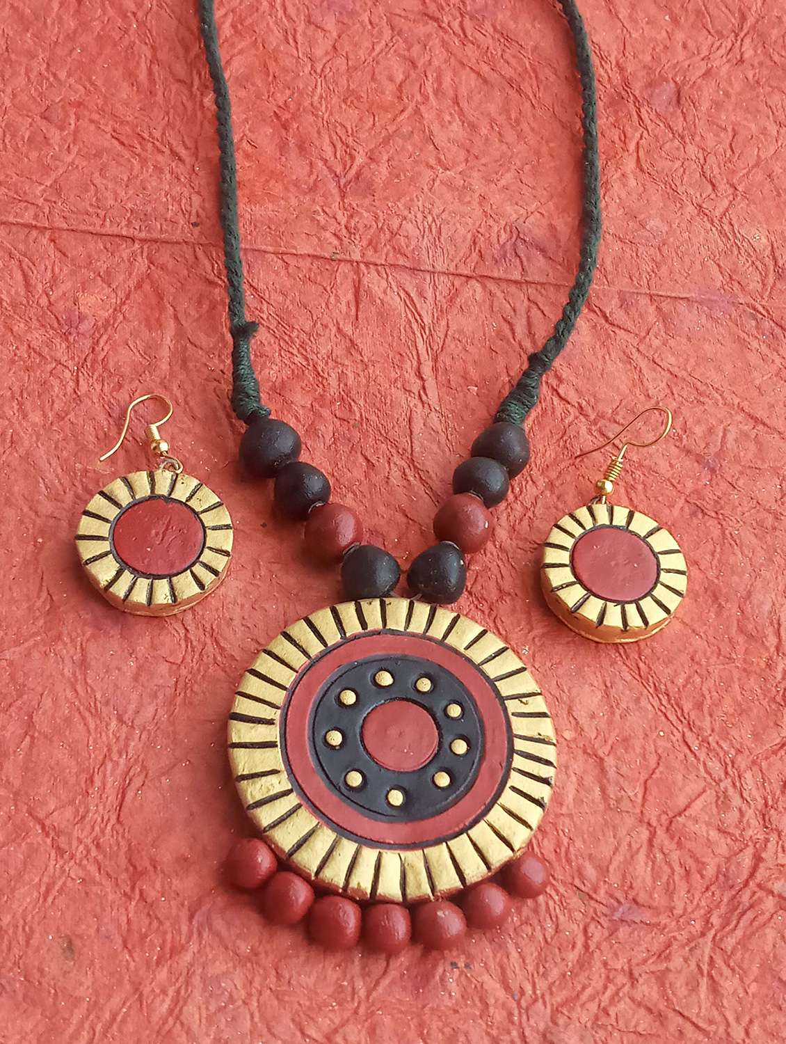 Buy online Brown Handmade Terracotta Necklace Set from Sets for