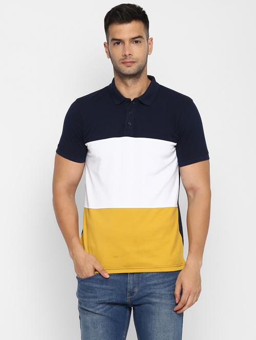 navy blue color block polo t-shirt - 17812239 -  Standard Image - 0