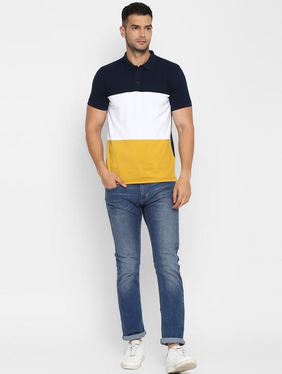 navy blue color block polo t-shirt - 17812239 - Standard Image - 3