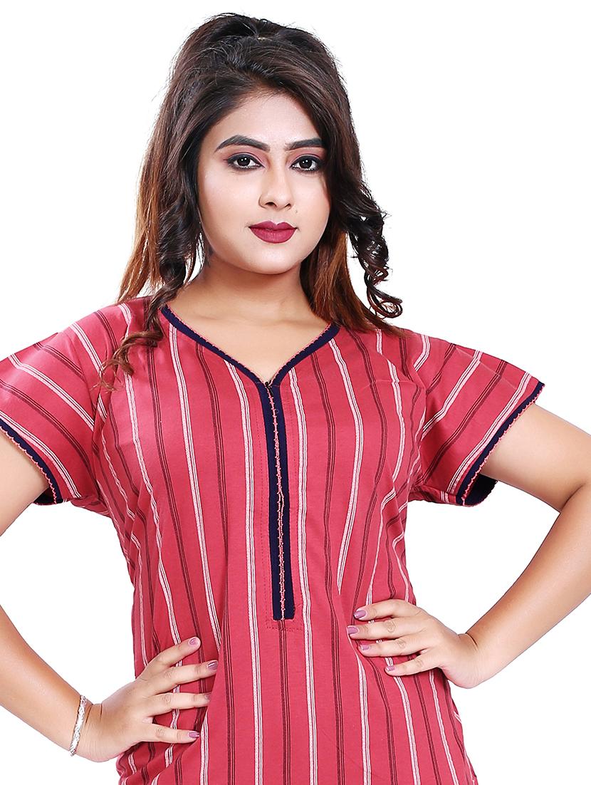 v-neck striped nighty - 17812505 - Standard Image - 3