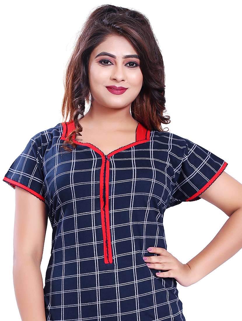 v-neck checkered nighty  - 17812508 -  Standard Image - 3