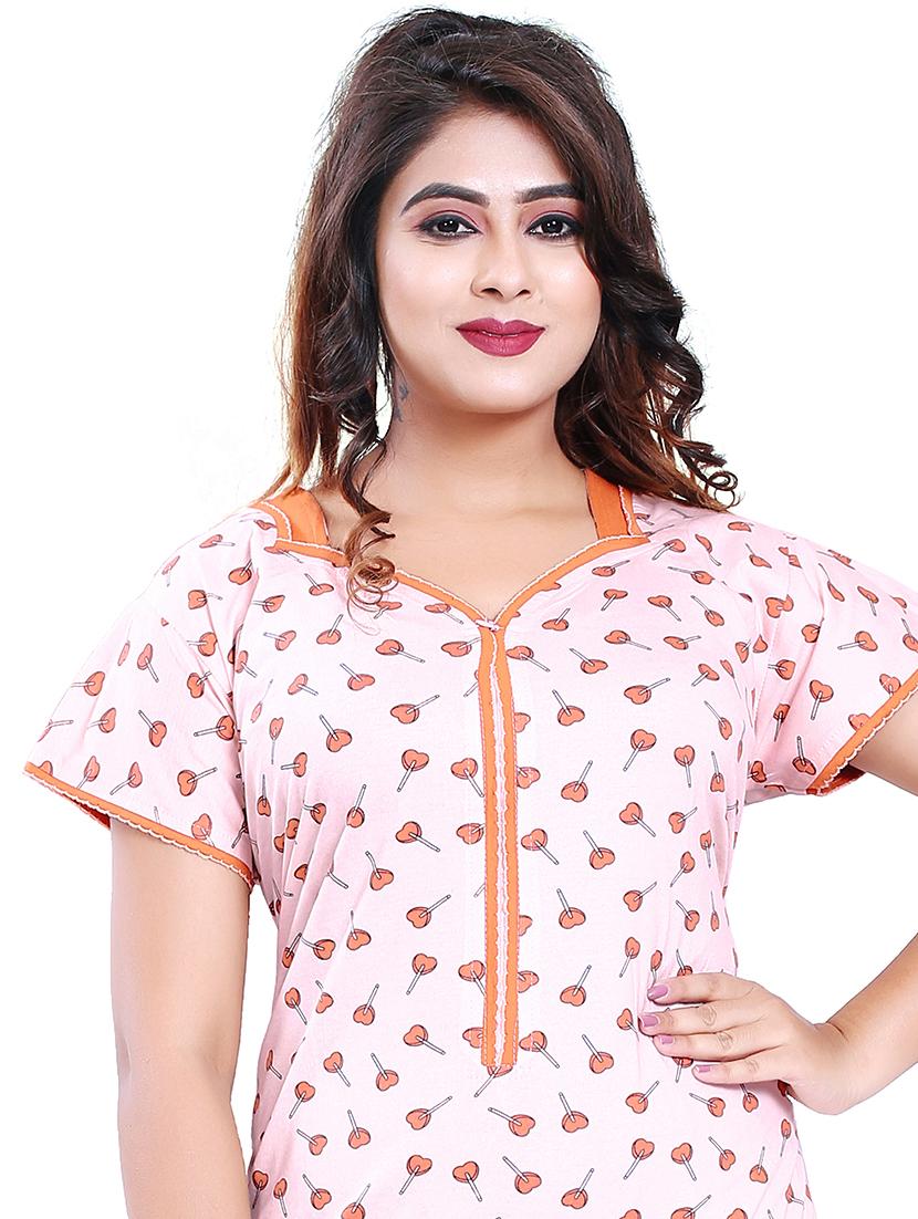 v-neck printed nighty - 17812509 - Standard Image - 3