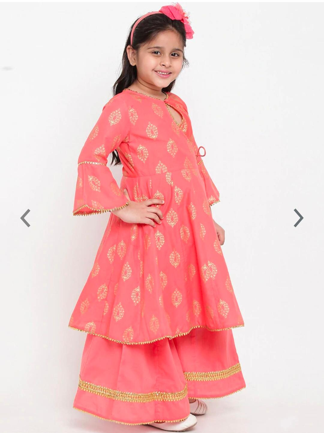 girls peach colour cotton kurti with  - 17813036 -  Zoom Image - 0