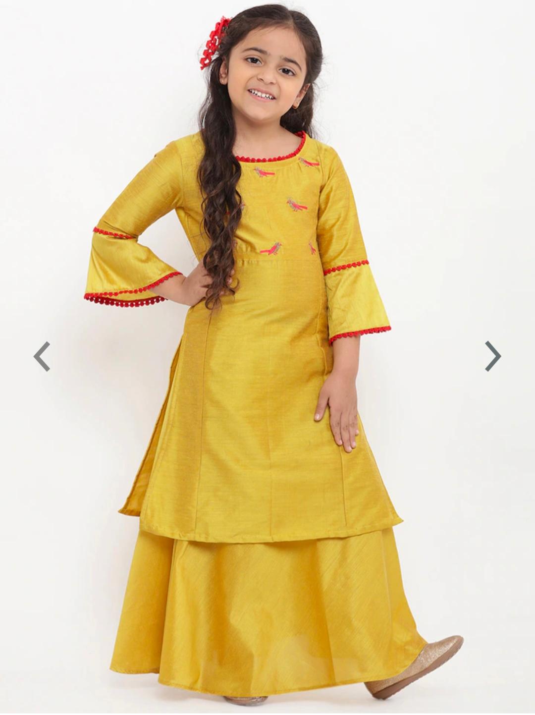 yellow cotton embroiderd kurti with skirt - 17813039 - Zoom Image - 0